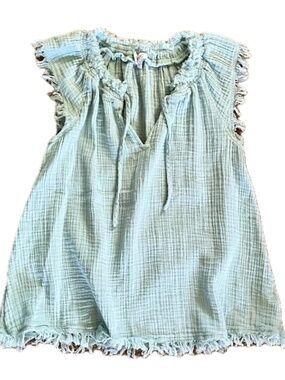 True Craft Boho Gauze Tank Top Light Blue Fringe Size Small